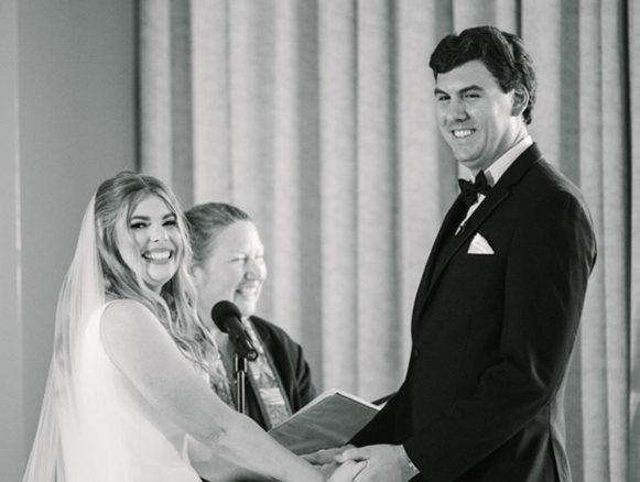Rev. Kathy officiating for a couple at the Fairmont in Pittsburgh