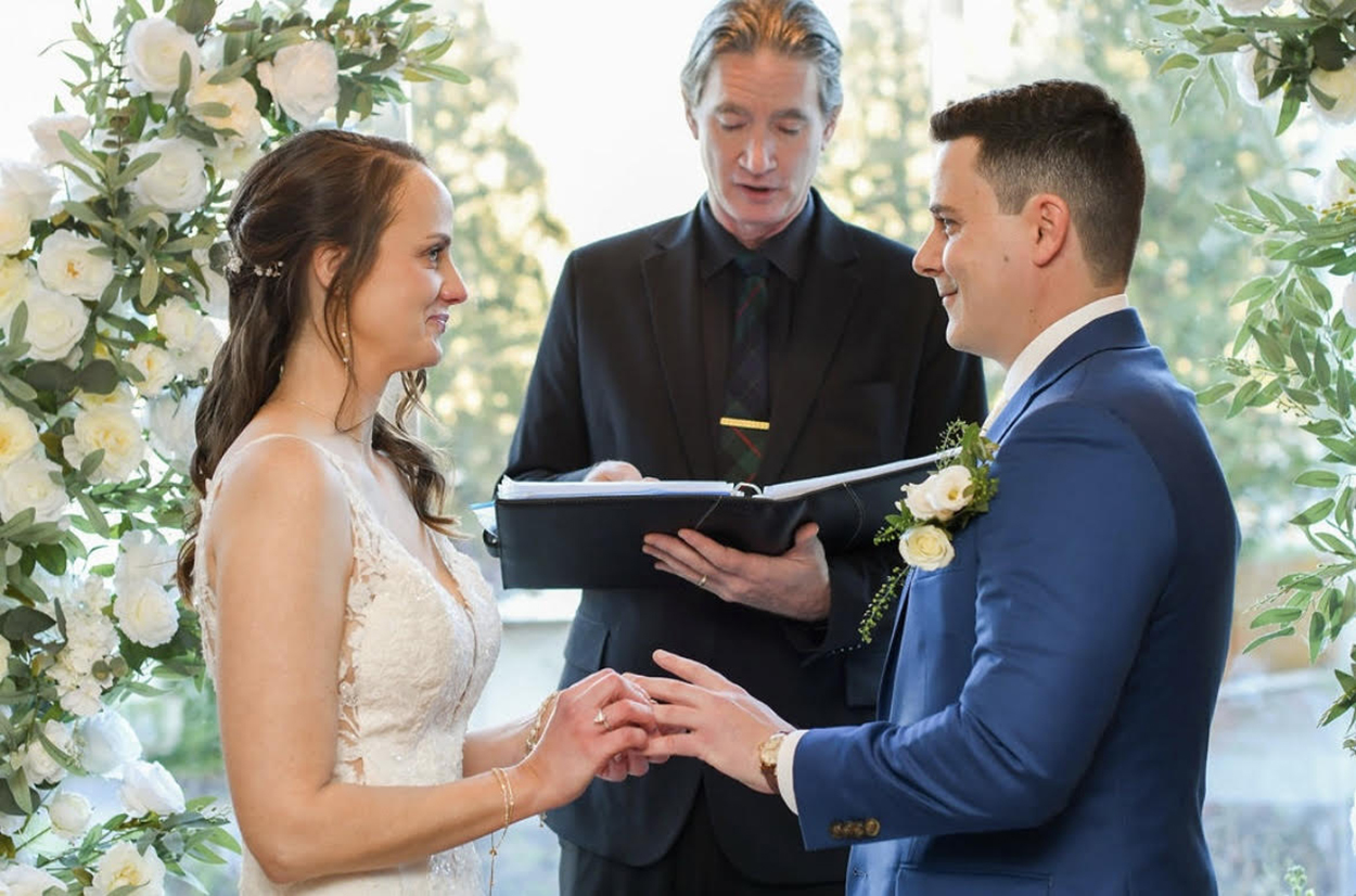 Michael officiating for Kristen and Bryan