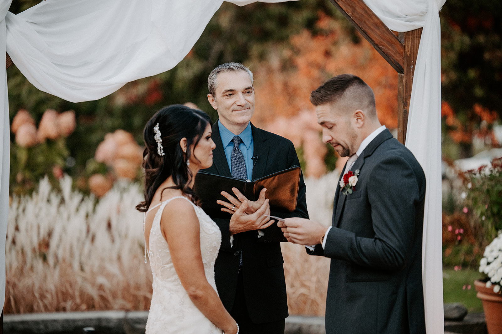 Rev. Tony officiating a Fall Wedding in Pittsburgh PA for Tiffany and Matt