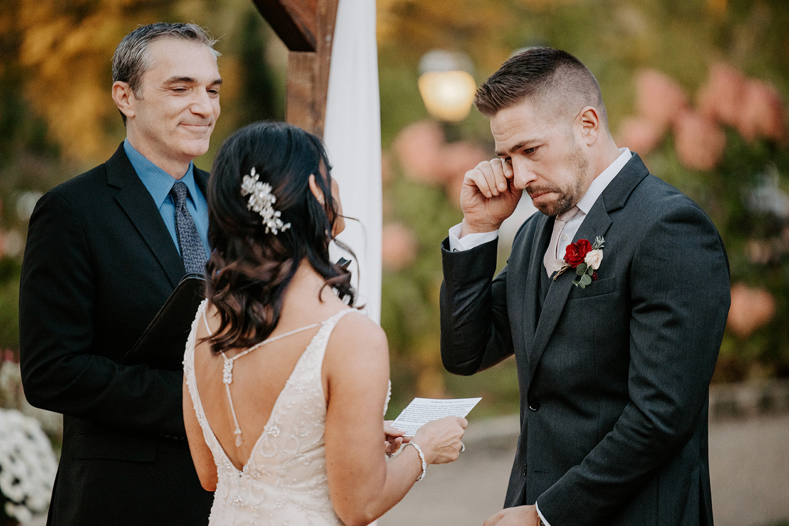 Rev. Tony officiating a Fall Wedding in Pittsburgh PA for Tiffany and Matt