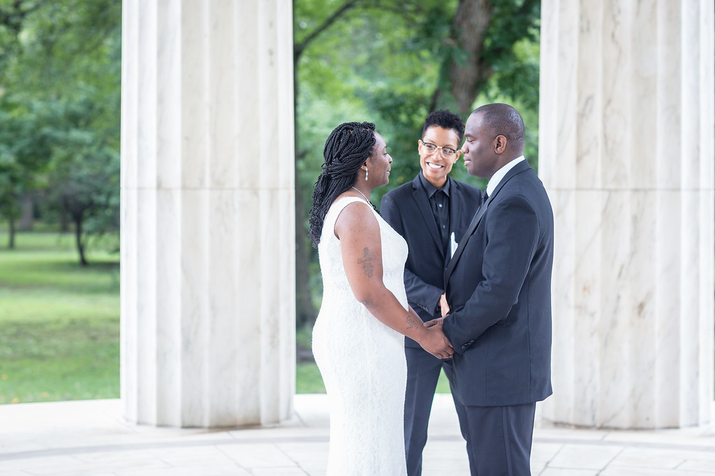 Kiana officiating a wedding at the DC War Memorial in Washington DC